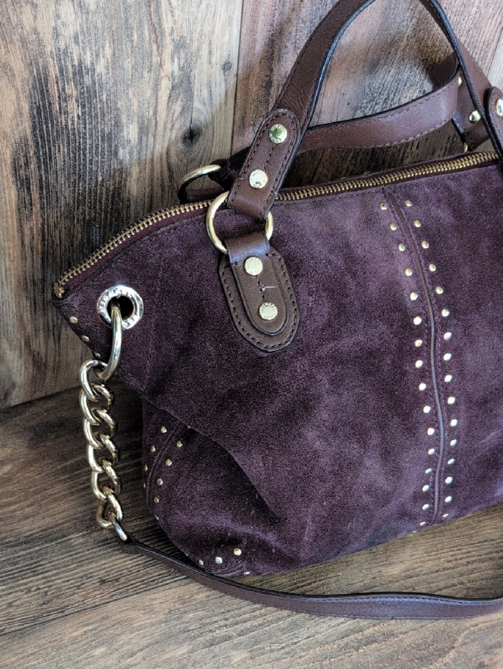 Michael Kors Astor Purple Suede Studded Hobo Shoulder Bag                   M352 - Picture 2 of 14